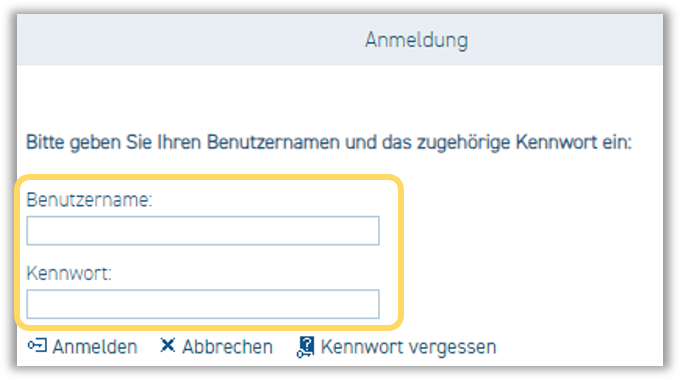 Eingabe von Benutzername und Kennwort